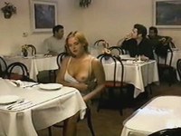 Public boobie exposion, oh man, I should dine in restaurants more often! And was she masturbating under the table? Can't believe it!